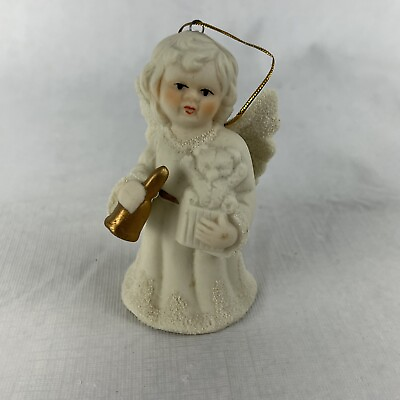 #ad Baby Angel Bell Porcelain Christmas Ornament Holding Bell $11.09