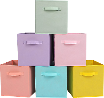 #ad Fabric Storage Bins 6 Pack Fun Colored Durable Storage Cubes with Handles $48.99