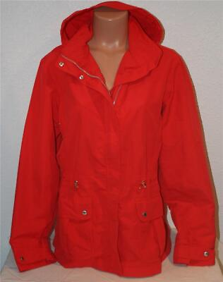 #ad LANDS END Windbreaker Jacket Zip Up Medium 10 12 Red Hooded Raincoat Lightweight $25.00