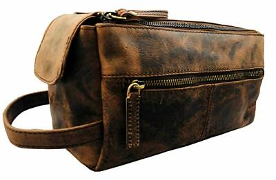 #ad Vintage Leather Canvas Travel Toiletry Bag Shaving Dopp Kit Men Shaving Case $44.07