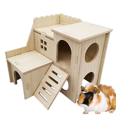 #ad Pet Small Animals Hamster House Deluxe Guinea Pig Hut Wooden Habitat Play Toy $14.84