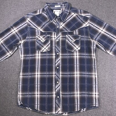 #ad BKE Shirt Adult Extra Large Blue Button Up Long Sleeve Pearl Snap Plaid Mens $11.99