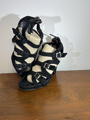 #ad Donald J Pliner Vajib Platform Buckle Black sandals Sz 7.5 M Spain MSRP $185. $19.63