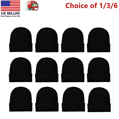 #ad Choice of 1 3 6 Winter Unisex Beanie Cap Hats for Men Women Warm Cozy Knitted $13.99