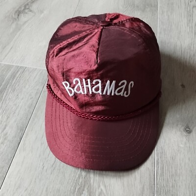 #ad VINTAGE Bahamas Hat Nylon Trucker Rope Cap Red White Spell Out Zipper Back OSFA $11.99