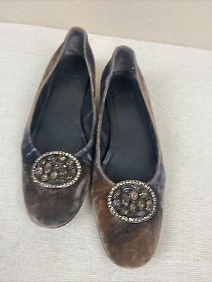 #ad Stuart Weitzman Sz 8 Pumps Heels Flats Gray Velvet Velour Jeweled Vintage $38.00