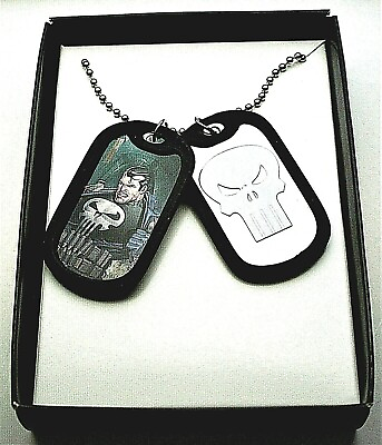 #ad Marvel Comics Frank Castle Punisher Dual Dog Tags Necklace Pendant New NOS Box $15.99
