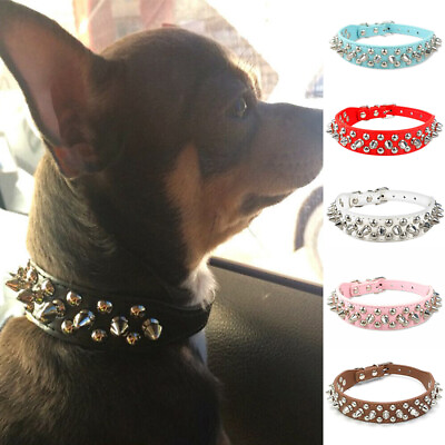 #ad Collar Spiked for Puppy Dogs Dog Chihuahua Collar Rivet PU Leather Studded Small $8.62