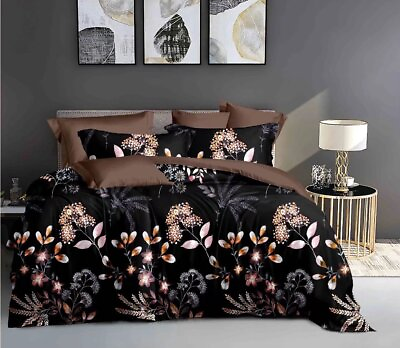 #ad Black Botanical 3pc Bedding Set: 1 Duvet Cover amp; 2 Pillow Shams Queen King $55.79