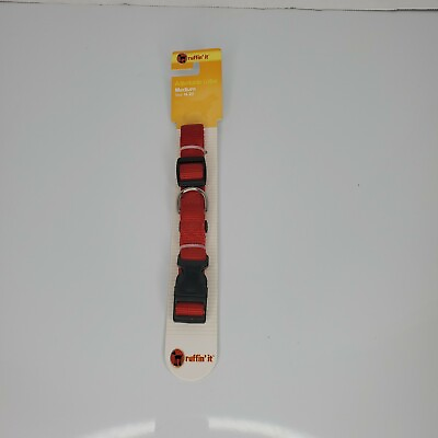 #ad New Ruffin#x27; It Medium Adjustable Quadlock Buckle Dog Collar RED $3.01