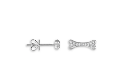 Unique Dogs Favorite Bine Design 10K White Gold With Round Cut CZ Stud Earrings $350.00