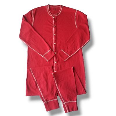 #ad J Crew Union Suit Long Johns One Piece Pajama Men#x27;s Medium Rear Flap Red Vintage $34.99