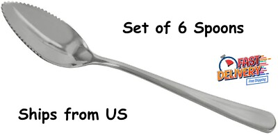 #ad Grapefruit Spoon Serrated Stainless Steel Dessert Spoon Serrated Edge Set of 6 $7.75