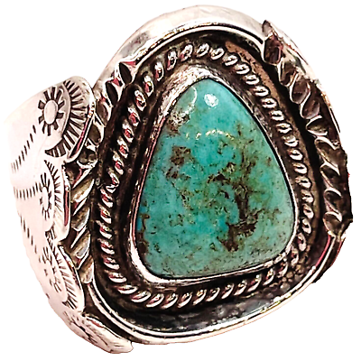 #ad Vintage Southwest Turquoise Sterling Silver Ring Sz 10.5 Artisan Crafted 19grams $119.99