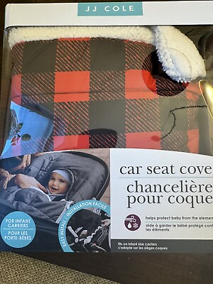 #ad JJ Cole Urban BundleMe Car Seat Cover Red Black Buffalo Check Buttons Hood Plaid $25.00