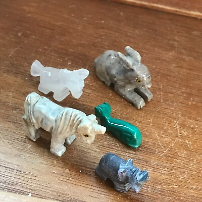 #ad Vintage Lot of Carved Gray Bunny Rabbit Elephant amp; Clear Donkey Green Whale Ston $18.89