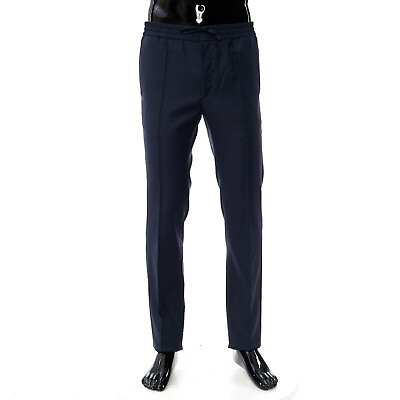 #ad BRIONI 900$ Navy Blue Wool Flannel Sidney Trousers Drawstring $400.50