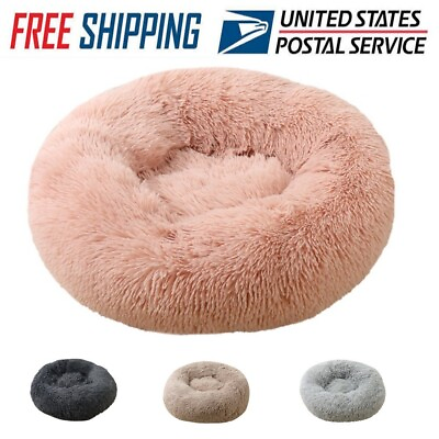 Donut Plush Pet Dog Cat Bed Fluffy Soft Warm Calming Bed Sleeping Kennel Nest $51.99