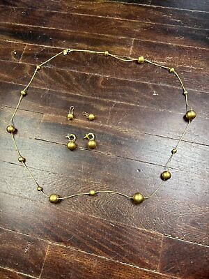#ad Vintage Anne Klein Necklace amp; Earrings Set 5pc Gold Tone Beads Round Studs Ball $69.99