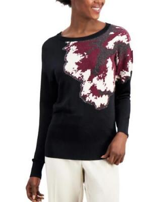 #ad Alfani Sweater Black Printed Long Sleeve Scoop Neck Women Sz S NEW NWT 529 $24.88