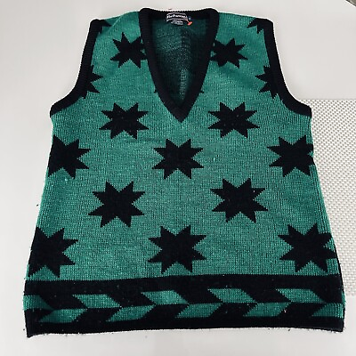 #ad Hathaway Star Geometric Sweater Vest Green Black Wool Hong Kong Medium $27.77