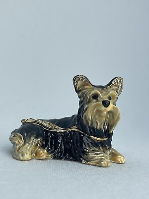 #ad Sitting Yorkie Dog Box Mad by Hand With Enamel amp; Swarovski Crystals $45.99
