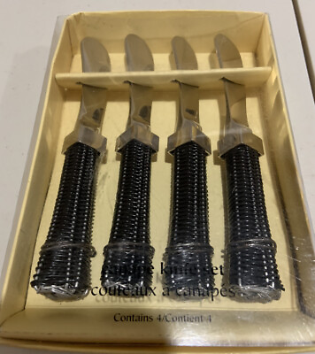 #ad NIB Pier 1 Imports Black Basket Weave Handle Canape Knife Set Very Nice $15.00