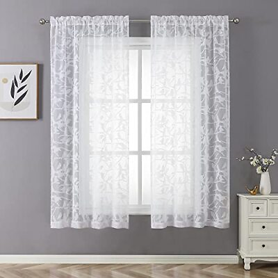 #ad Anji White Sheer Curtains 54 Inches Long 2 Panels Set For Living Room Light Filt $15.18