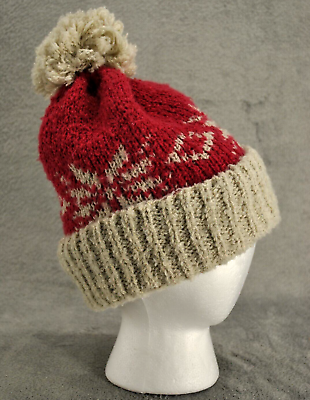 #ad Free People Womens Knit Beanie One Size Fits Most Pom Pom Fair Isle Red Winter $18.99