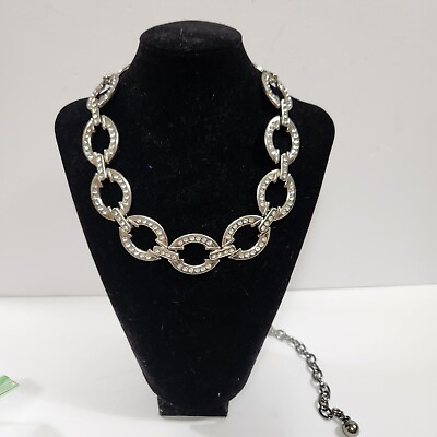 #ad Costume Silver Tone Round Circle With Rhinestone Long Chain Collar Womens Neck $15.99