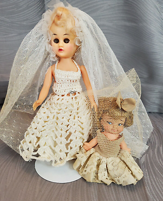 #ad 2 Vtg Dolls bride and little girl handmade outfits $8.00