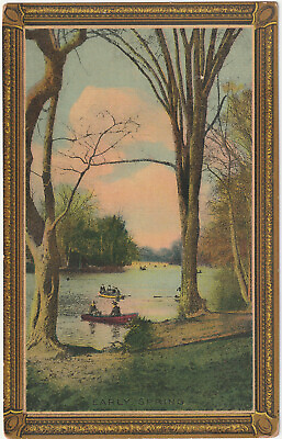 #ad c1900s Early Spring Victorian Couples Canoe on Lake AMP CO POSTCARD $5.00