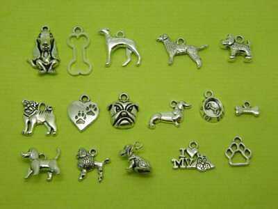 #ad The Dog Collection 16 different antique silver tone charms $5.70
