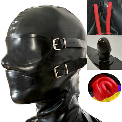 #ad Latex Rubber Hood with Removable Eyes and Mouth Mask Open Eyes Mouth Back Zipper $40.00