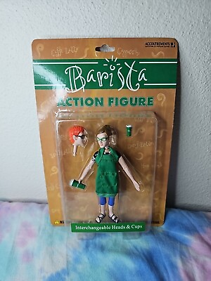 #ad Barista Action Figure w Interchangeable Heads Poseable Accoutrements Sealed NEW $22.00