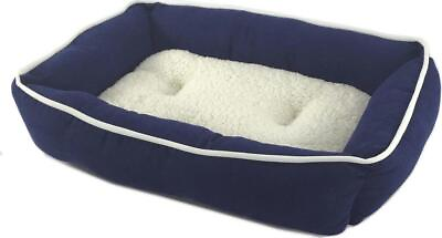 #ad Pet Bed Plush Sherpa Lined With Removable Cushion Small Navy And White New $26.85