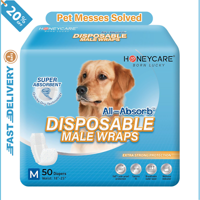 #ad 50 Pack Waist Disposable Dog Diapers Male Wrap Belly Bands Pet Soft All Sizes $21.79