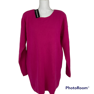 #ad Vtg Andrea Jovine Tunic Sweater Wool Angora Bright Pink Pullover Size L NEW $62.90