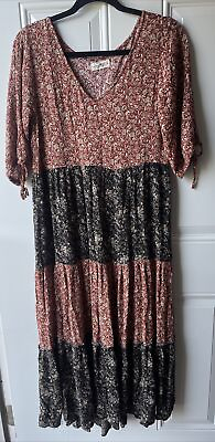 #ad Natural Life Womens Maxi Dress Sz M A Line Ditsy Floral Tiered Prairie $22.47