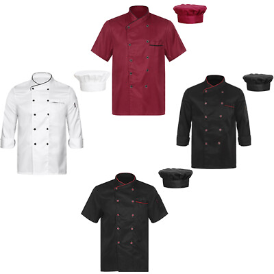 #ad Womens Mens Chef Coat with Hat Set Kitchen Restaurant Work Uniform Cook Jacket $27.11