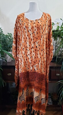 #ad MEETU MAGIC THE AFRICAN SCENE Kaftan Dress Women ONE SIZE Orange Tan Multicolor $11.99