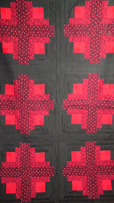 #ad Quilt Twin Black Red 82 x55 Floral Hand Stitched Lightweight Border Colorful $120.00