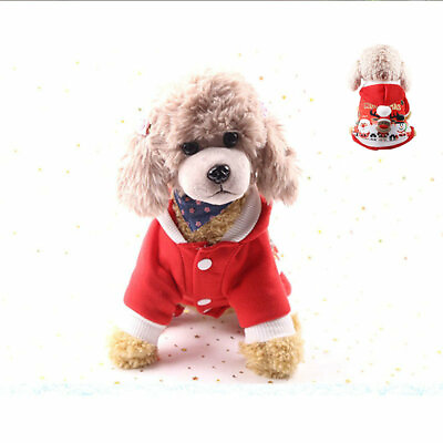 #ad Pet Christmas Coat Hoodie Jumper Small Cat Santa Costume Xmas Outfit Dog Clothes $10.91