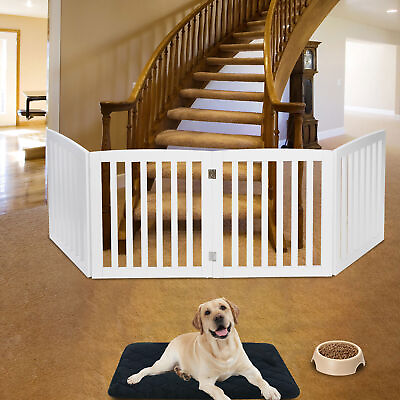 #ad 24quot; Pet Gate 4 Panels Step Over Fence Doorway Hall Stairs MDF Dog Exercise Pens $46.58