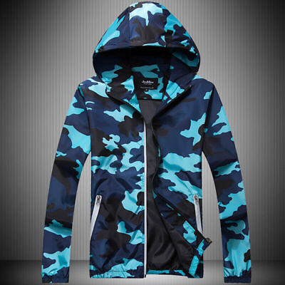 #ad Men Zip Up Outdoor Coat Hoodie Long Sleeve Top Fashion Camo Hooded Casual Jacket $22.17