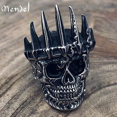 #ad MENDEL Mens Biker Punk Skull Crown Ring Stainless Steel For Men Size 10 12 7 15 $13.99