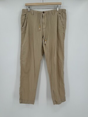 #ad Hamaki Ho Mens Tan Linen Cotton Blend Drawstring Chino Pants Sz 36 50 $33.15