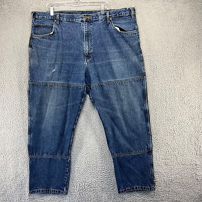 #ad Vintage Double Knee Jeans Men#x27;s 46x30 Blue Denim Cotton Dark Wash Fits 44x29 $7.97