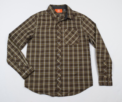 #ad Merrell Earth Brown Green Plaid Selectwick Long Sleeve Flannel Shirt Mens M $15.97