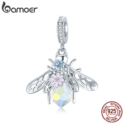 #ad BAMOER Fine S925 Sterling silver Charm Pave CZ Colorful Bee For Bracelet Chain $14.53